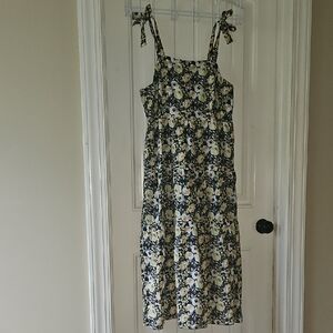 Time and Tru Blue And Yellow Floral Midi Dress